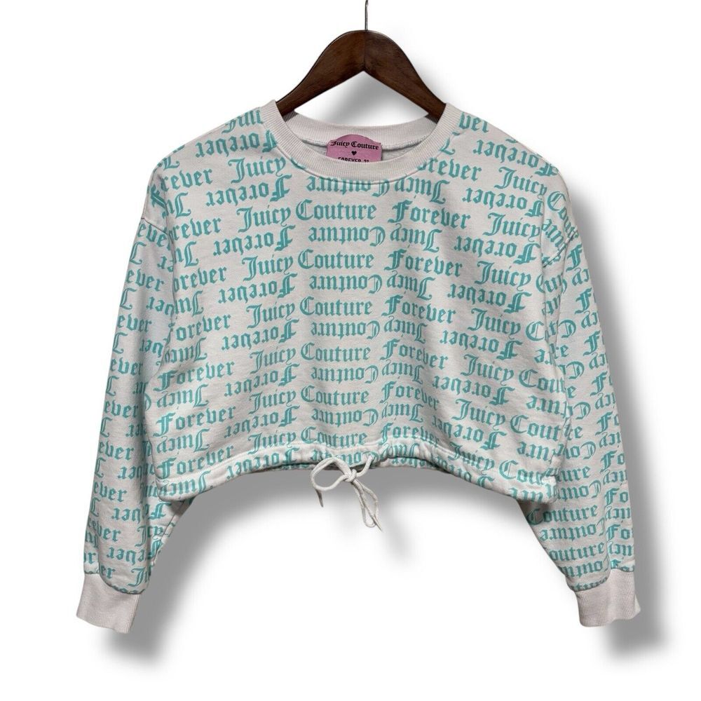 Juicy Couture Forever 21‎ Cropped All Over Print Logo Sweatshirt Size S 20x16